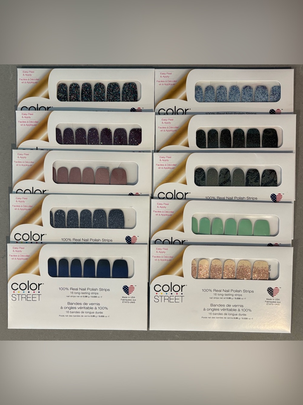 lot of 10 Color Street nail polish strips NIP - dark glitters + ombré + solid